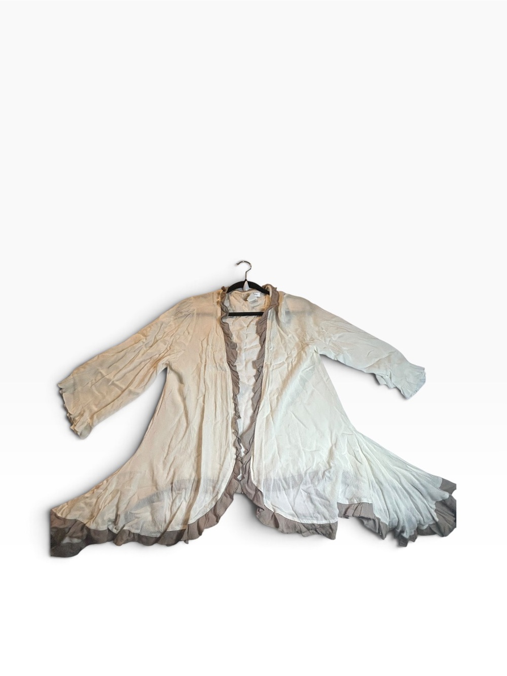 Paisley Vine Womens L Boho Ruffle Duster Cardigan Cream Beige Lightweight